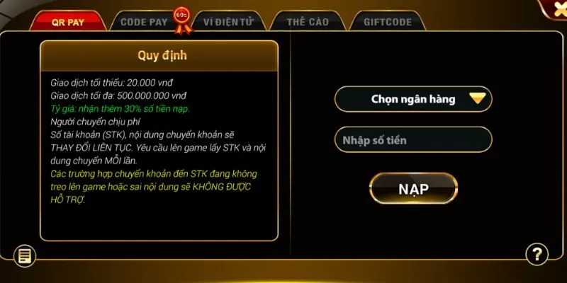 Có mấy phương thức gửi tiền tại Sao789